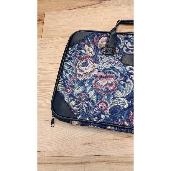 Vintage Floral Tapestry Briefcase With Faux Leather Accents & Dual Handles - Picture 10 of 16